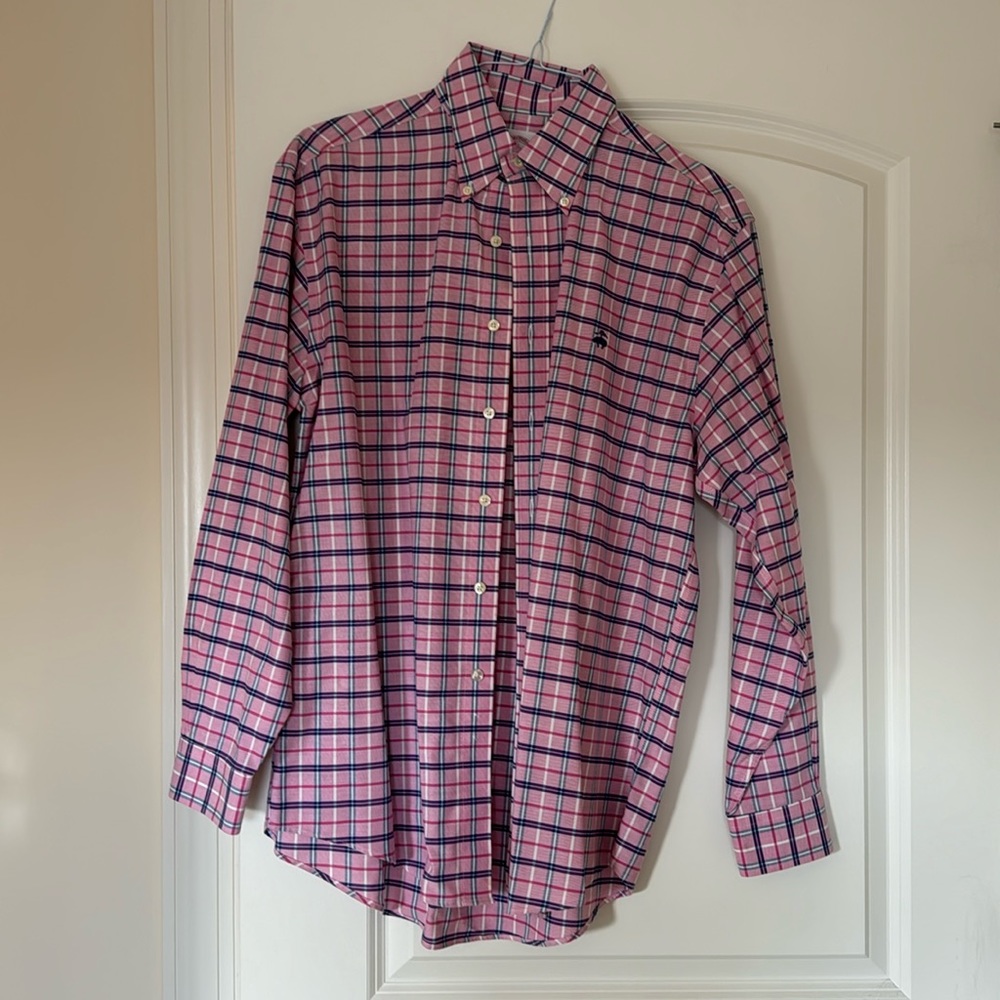 Brooks brothers pink plaid shirt